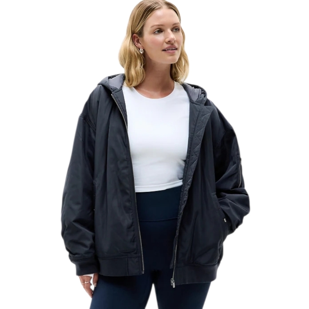 Athleta Upfield Bomber Jacket Eclipse Navy Insulated Water Repellent L NWT